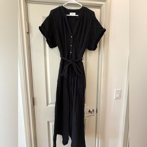 XiRENA Black Maxi Dress with Button-Up Front